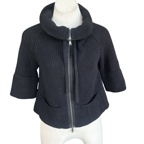 Anthropologie Shae Black Chunky Knit Full Zip Cardigan Sweater Size Medium - Picture 9 of 9
